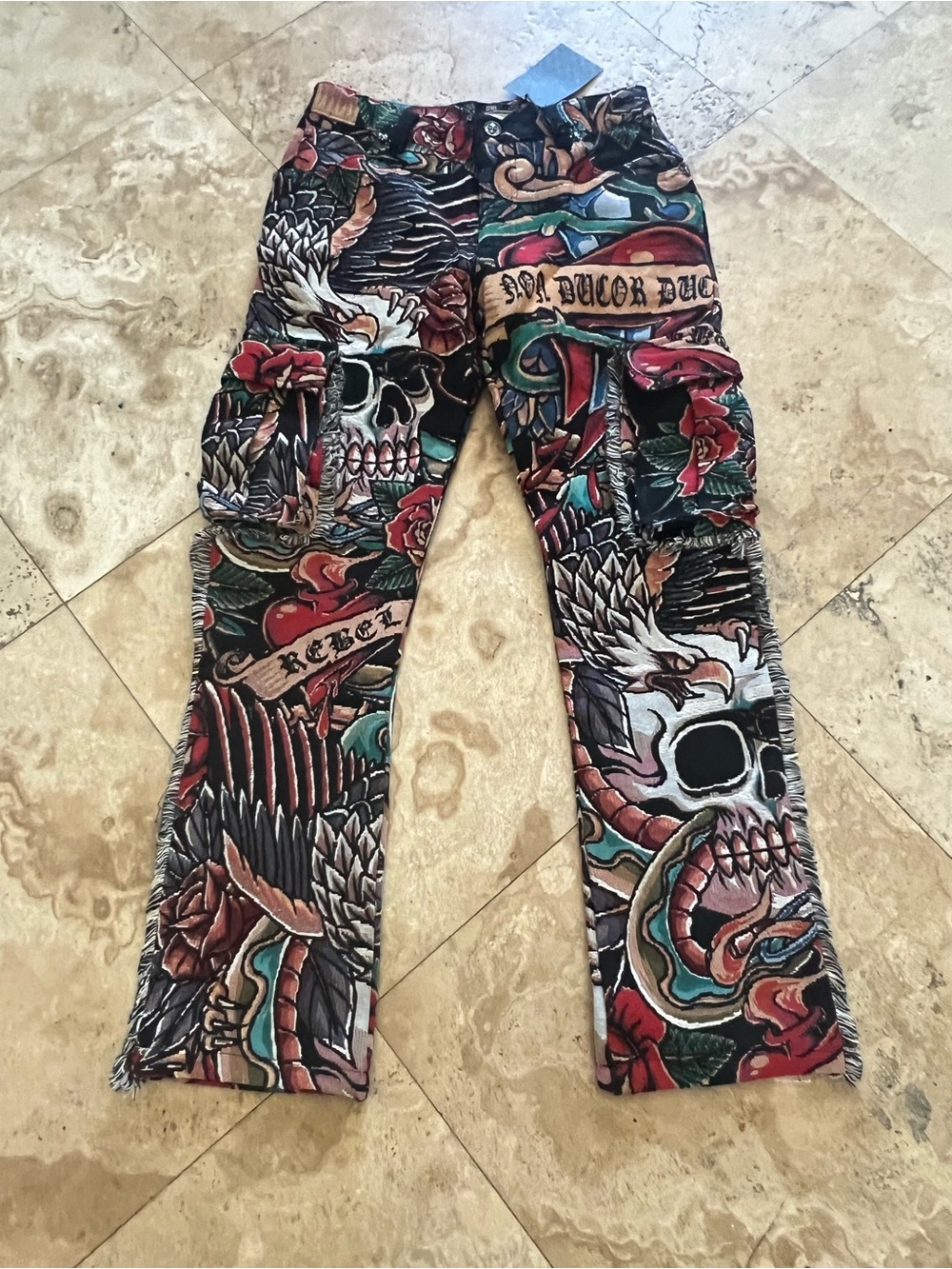 🔥 Rebel Vengeance Tattoo Print Pants NWT Size 30 Skull Rose Eagle